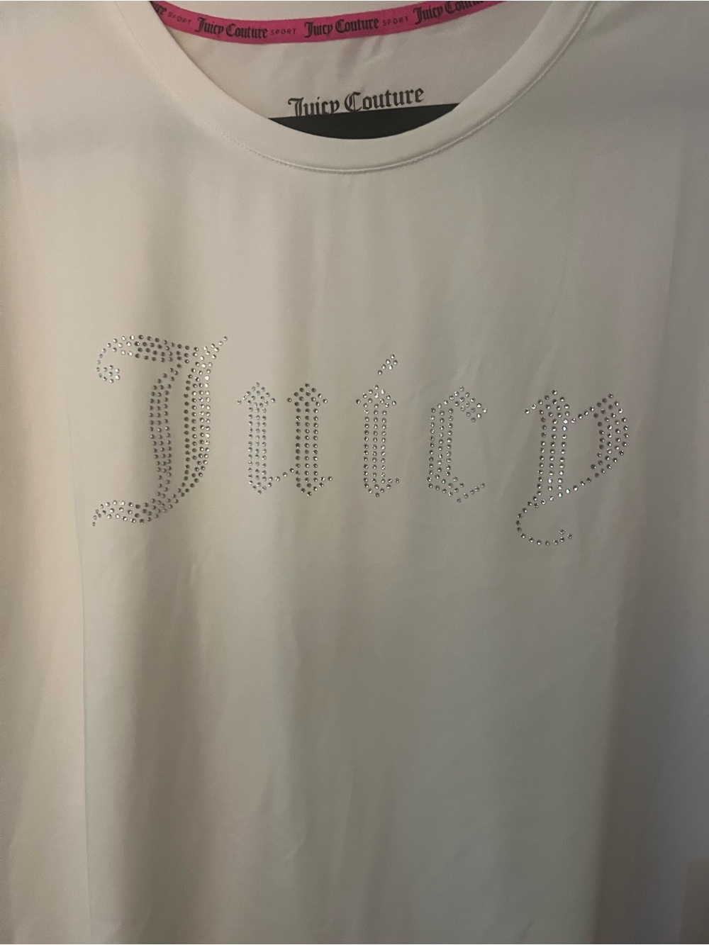 Juicy Couture White Short-Sleeve Tee with Rhinestone 'Juicy' Logo